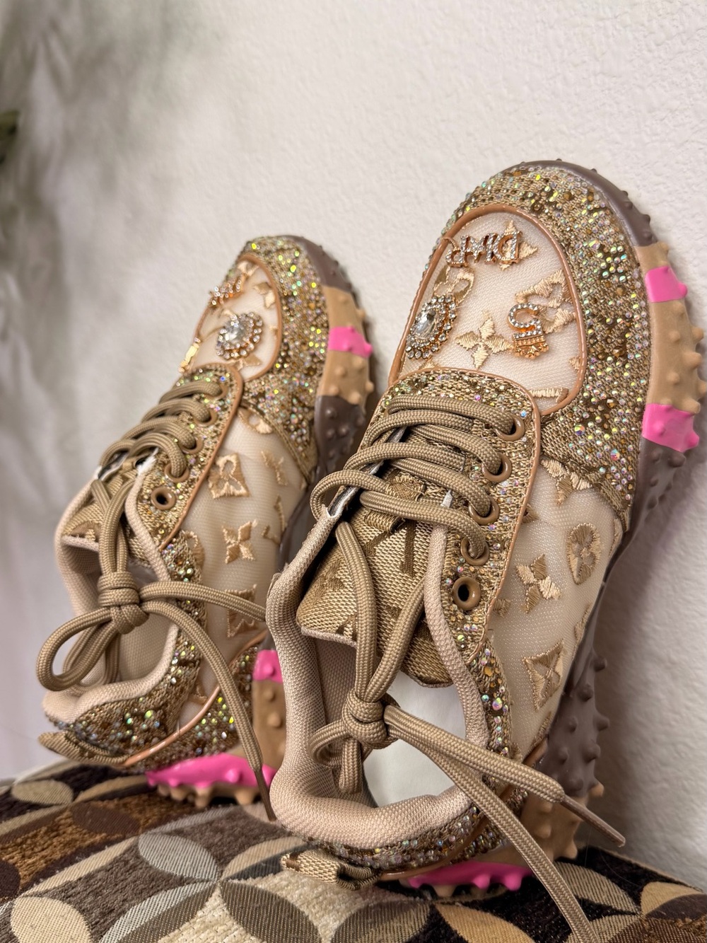 Gold Rhinestone Embellished Chunky Sneakers Size 36 – Brand New - Picture 8 of 16